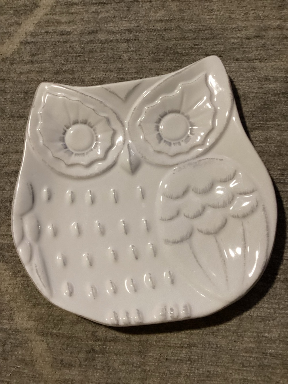 Pier 1 White Ceramic Owl Trinket Plate